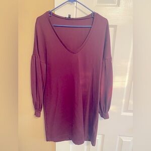 Burgundy express bubble sleeve mini dress